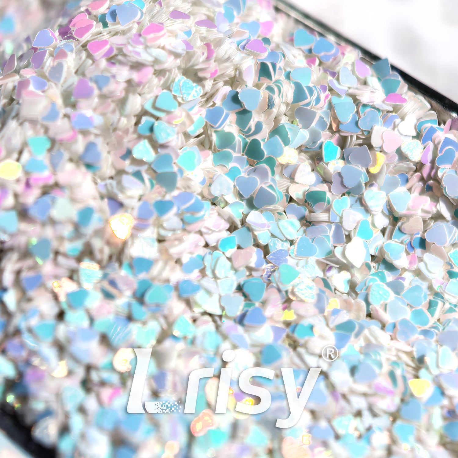 2mm Heart Ice Blue Glitter C021R