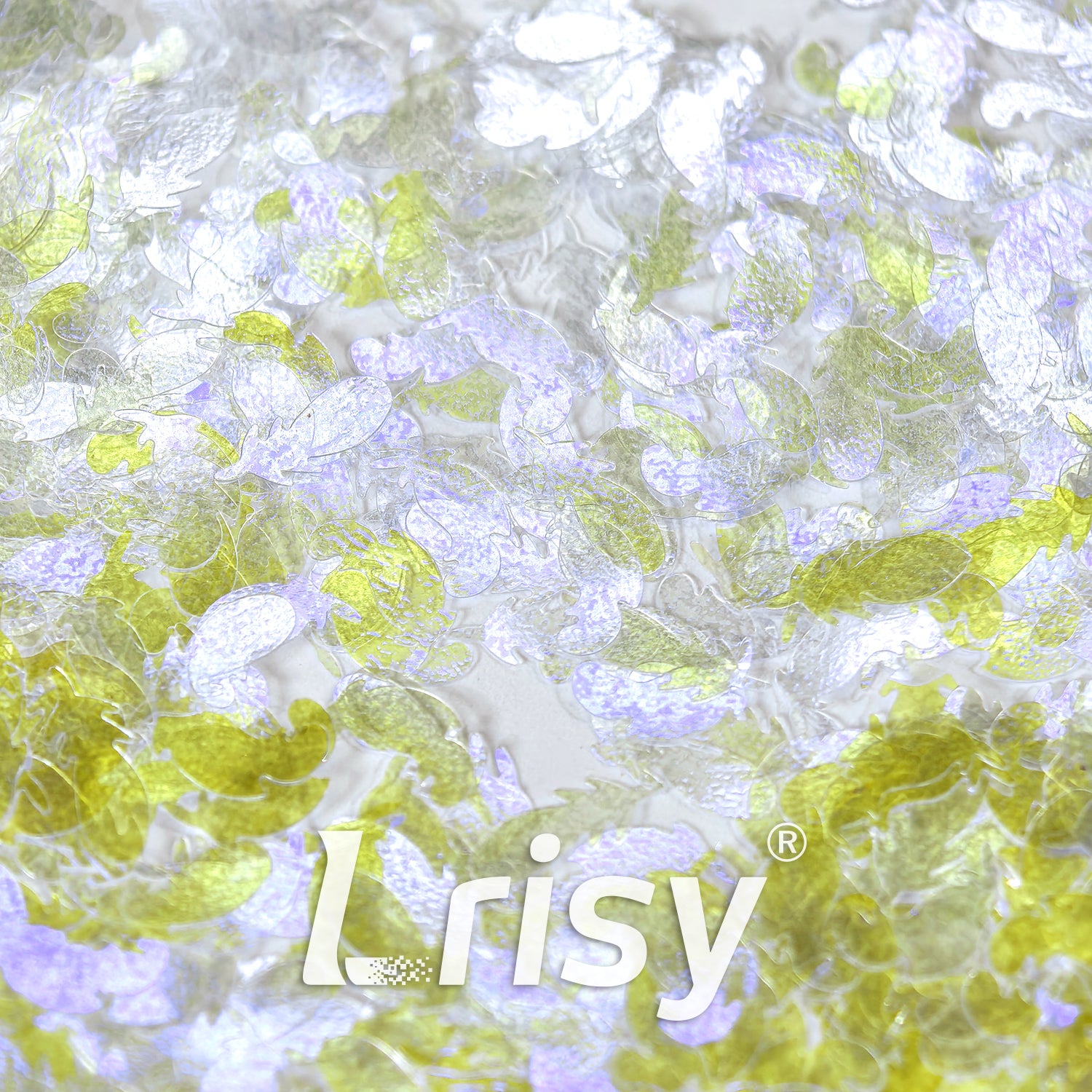 Translucent Iridescent Yellow With Purple Feathers Glitter C014