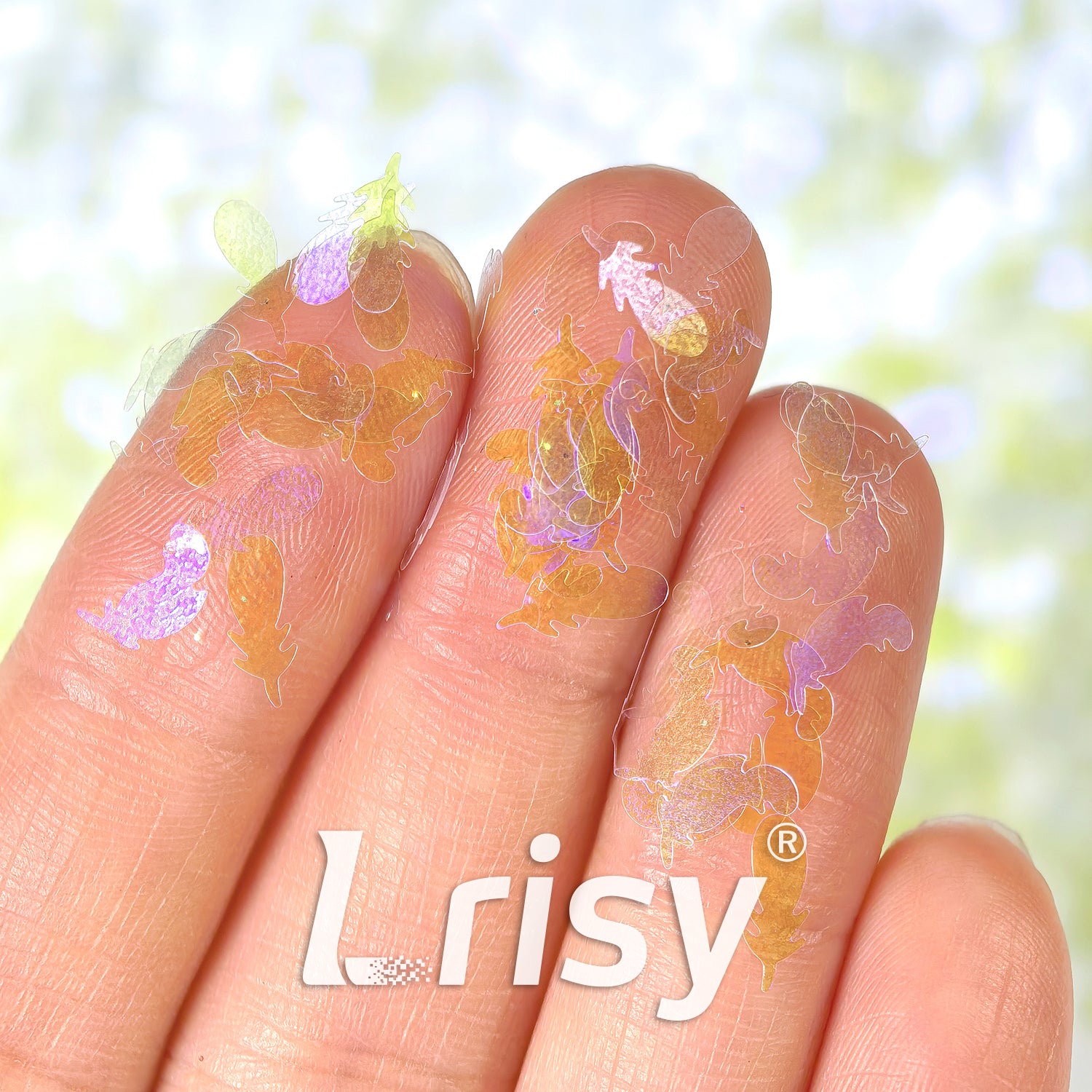 Translucent Iridescent Yellow With Purple Feathers Glitter C014