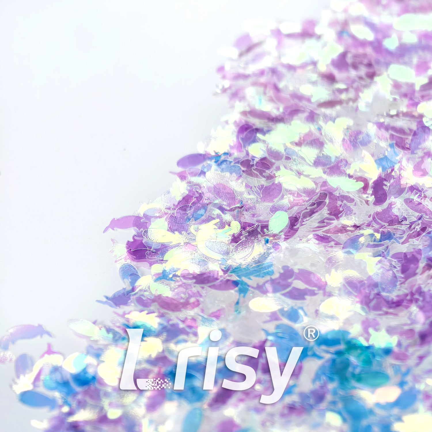 Translucent Iridescent Blue With Pink Feathers Glitter C021