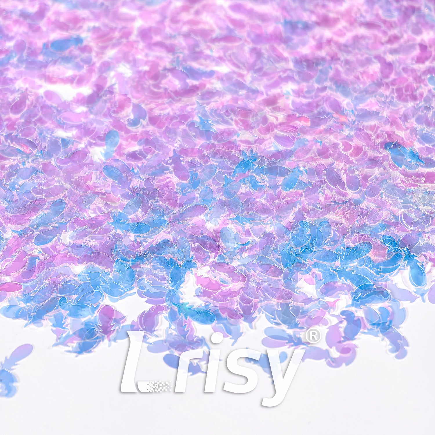 Translucent Iridescent Blue With Pink Feathers Glitter C021