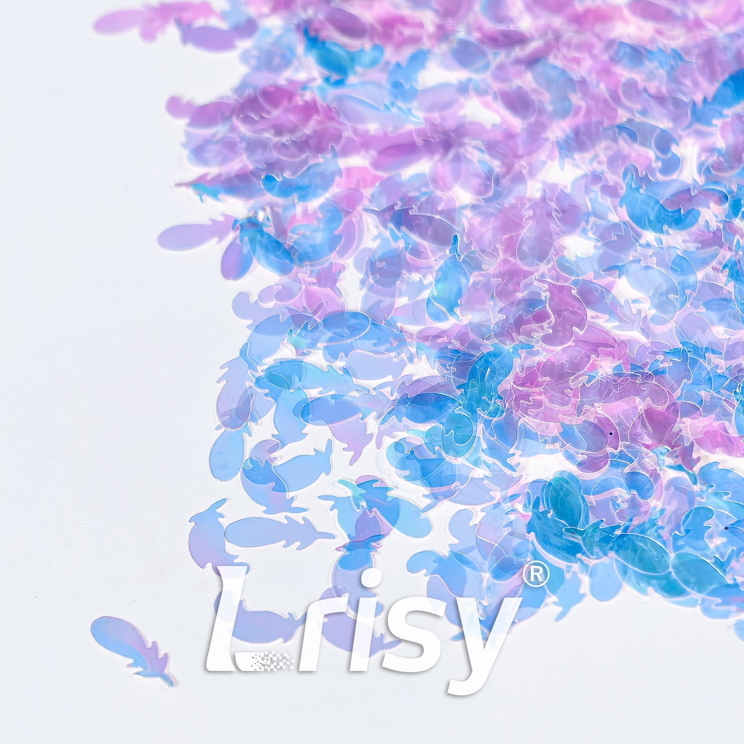 Translucent Iridescent Blue With Pink Feathers Glitter C021