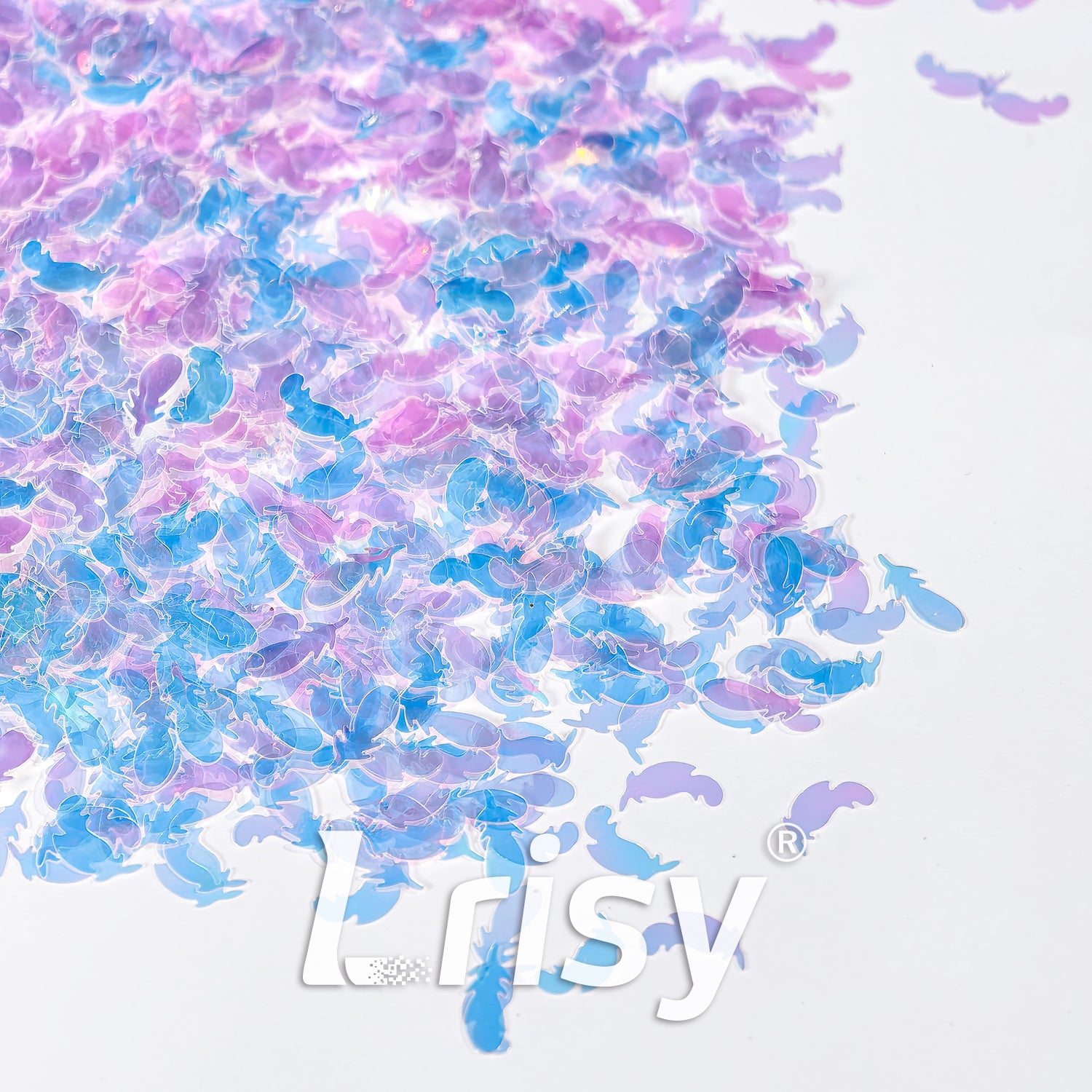 Translucent Iridescent Blue With Pink Feathers Glitter C021