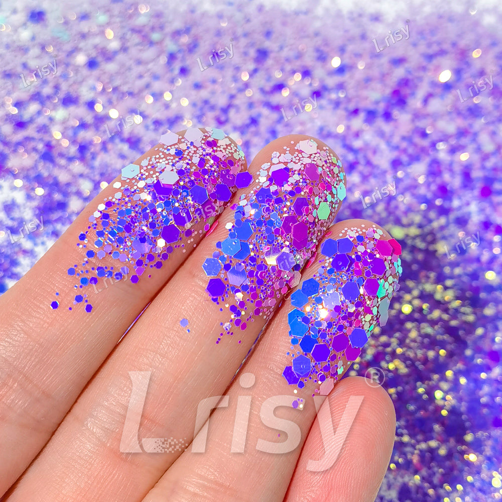 High Brightness Fluorescent Iridescent Fuchsia Chunky Mixed Glitter HX ...