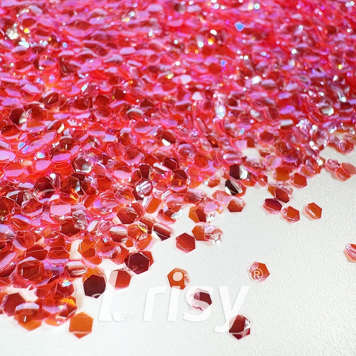 2mm Translucent Rose Red 3D Concave Stereo Hexagon Glitter LLG305