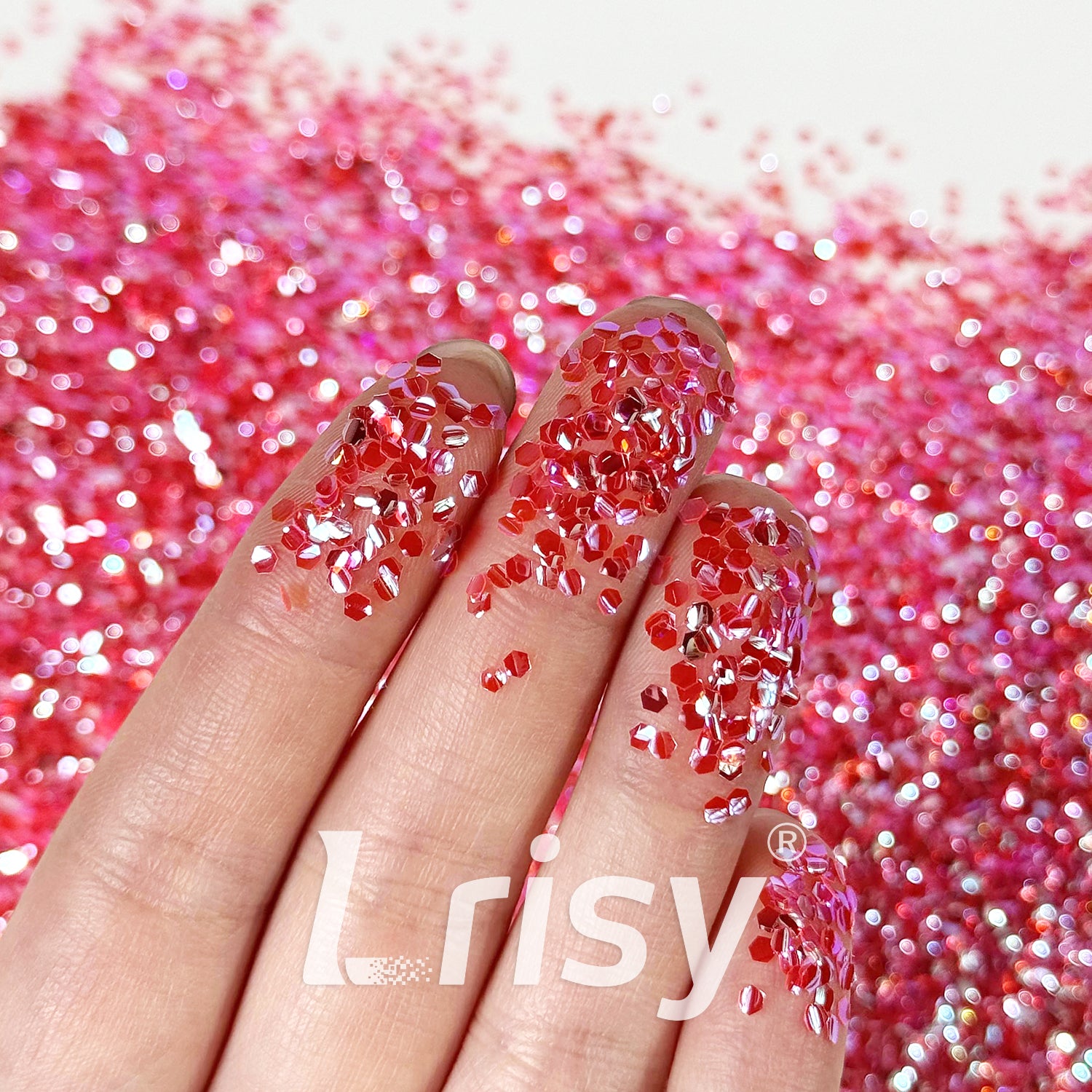 2mm Translucent Rose Red 3D Concave Stereo Hexagon Glitter LLG305