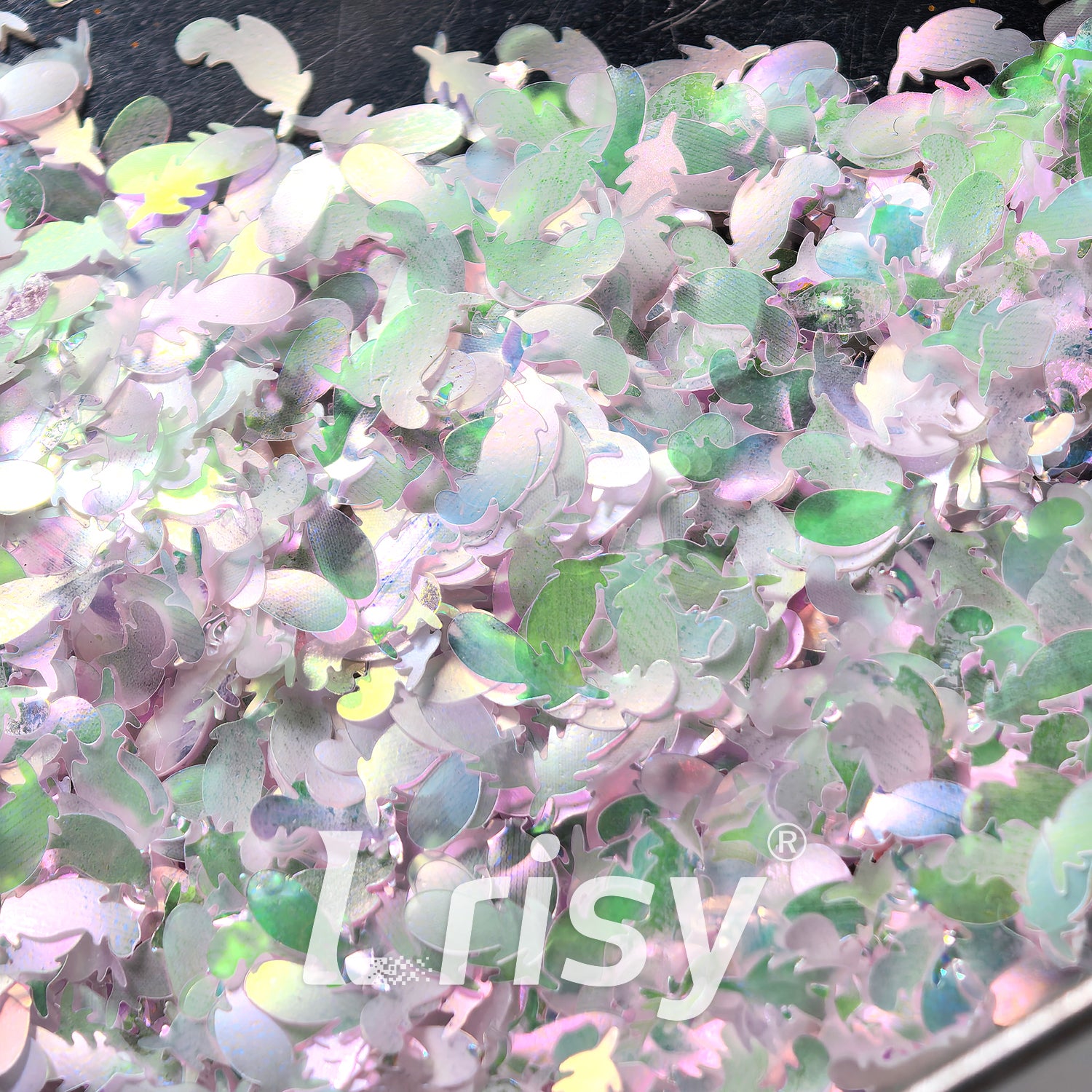 Translucent Iridescent Pink Green 3D Feathers Glitter MH300