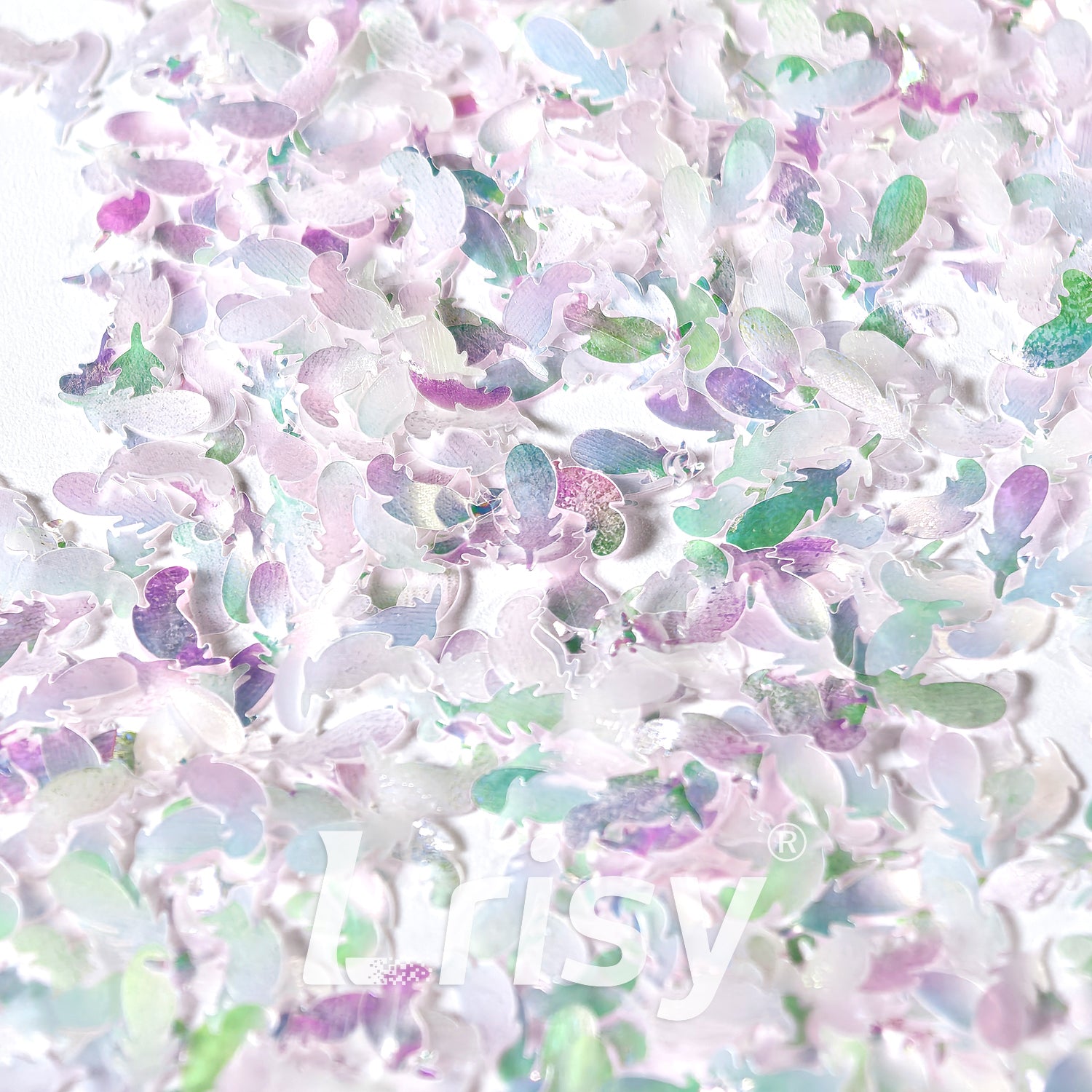 Translucent Iridescent Pink Green 3D Feathers Glitter MH300