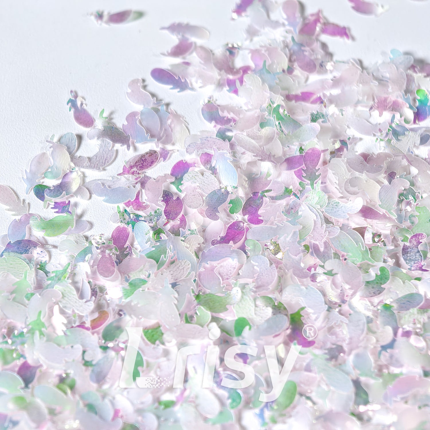 Translucent Iridescent Pink Green 3D Feathers Glitter MH300