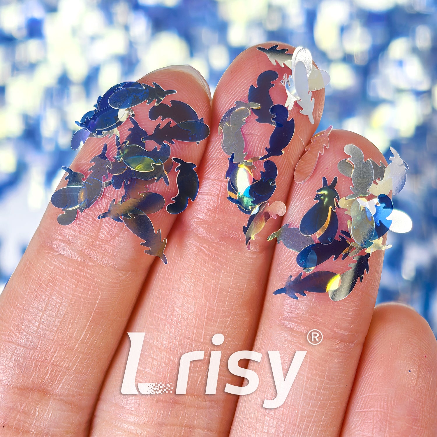 Translucent Iridescent Silver With Blue Feathers Glitter WF321AC