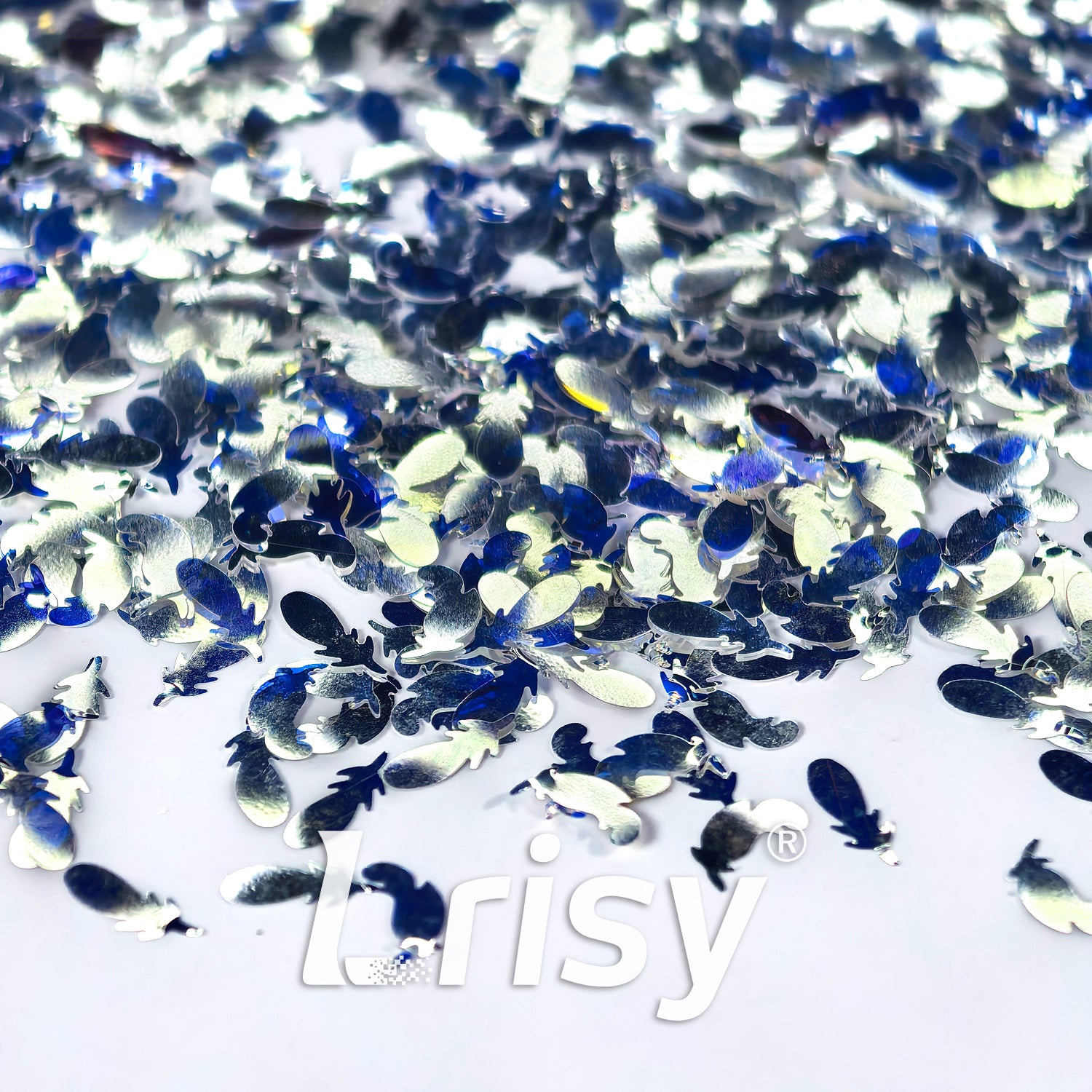 Translucent Iridescent Silver With Blue Feathers Glitter WF321AC