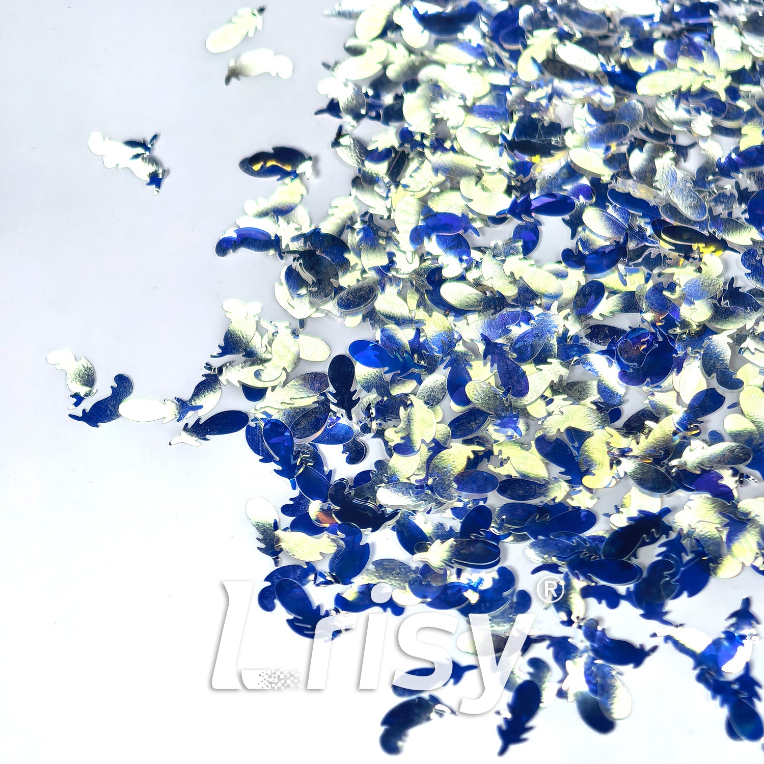 Translucent Iridescent Silver With Blue Feathers Glitter WF321AC