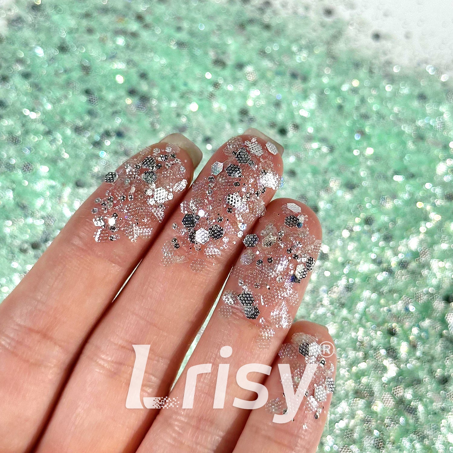 General Mixed Embossing Mint Green Iridescent Hexagon Shape Glitter YT01