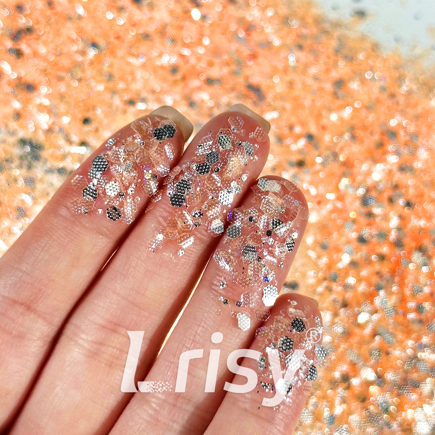 General Mixed Embossing Orange Iridescent Hexagon Shape Glitter YT04