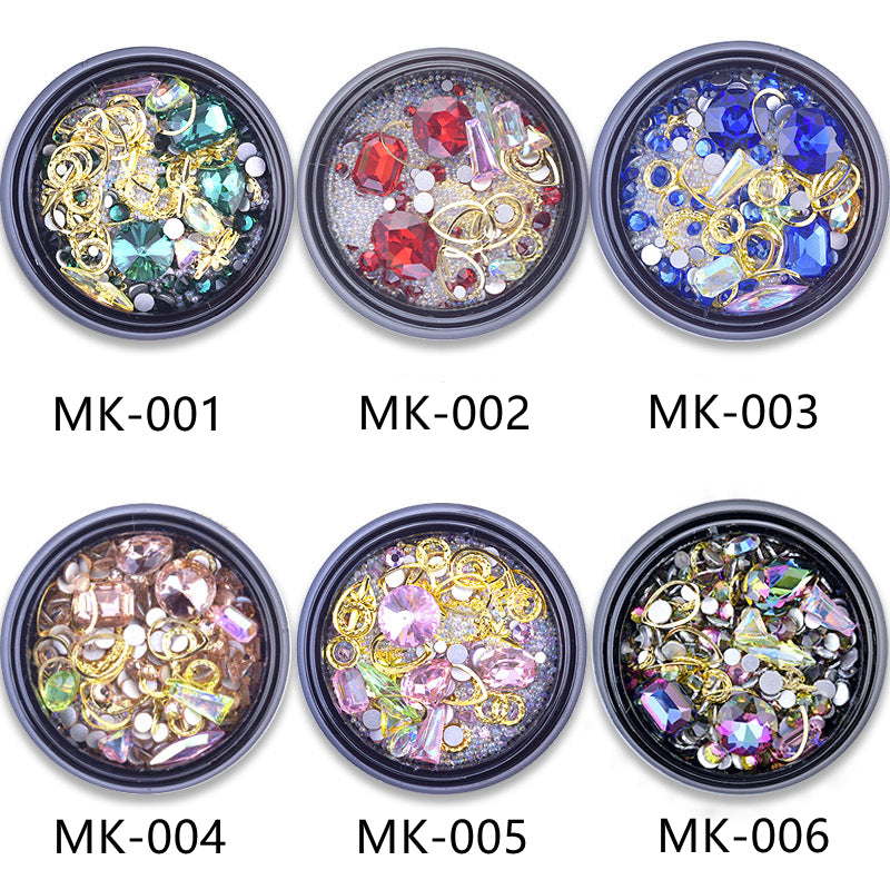 Nail Art Charms Crystal Glass Diamond Fairy Beads Metal Jewels Special Mix MK-003