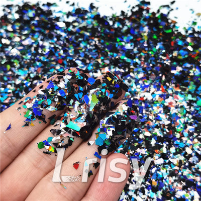 LuckForever 150g Holographic Black Chunky Glitter Flakes Mixed Hexagon  Shape Nail Glitters Confetti Craft Sequins Manicure Sticker Accessories for